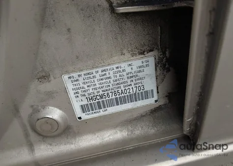 2005 Honda Accord 2.4 Ex из США, поврежденный, VIN 1HGCM56785A021703